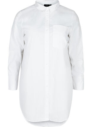 Chemise longue en coton avec poches poitrine, White, Packshot image number 0