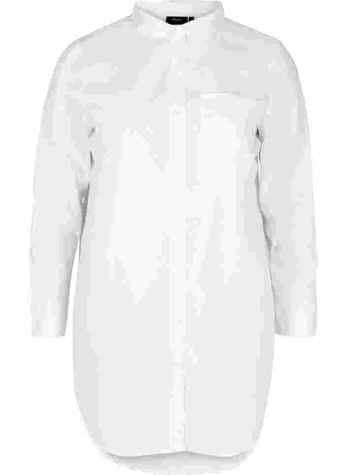 Lange katoenen blouse met borstzakje, White, Packshot image number 0