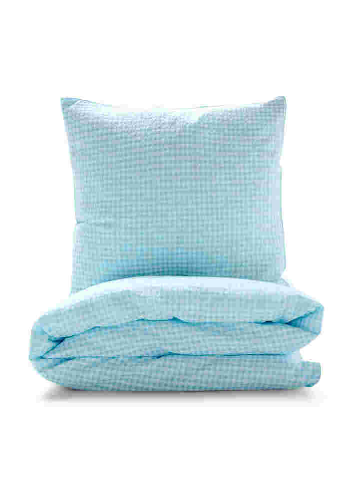 Parure de lit en coton à carreaux, Blue/White Check, Packshot image number 0