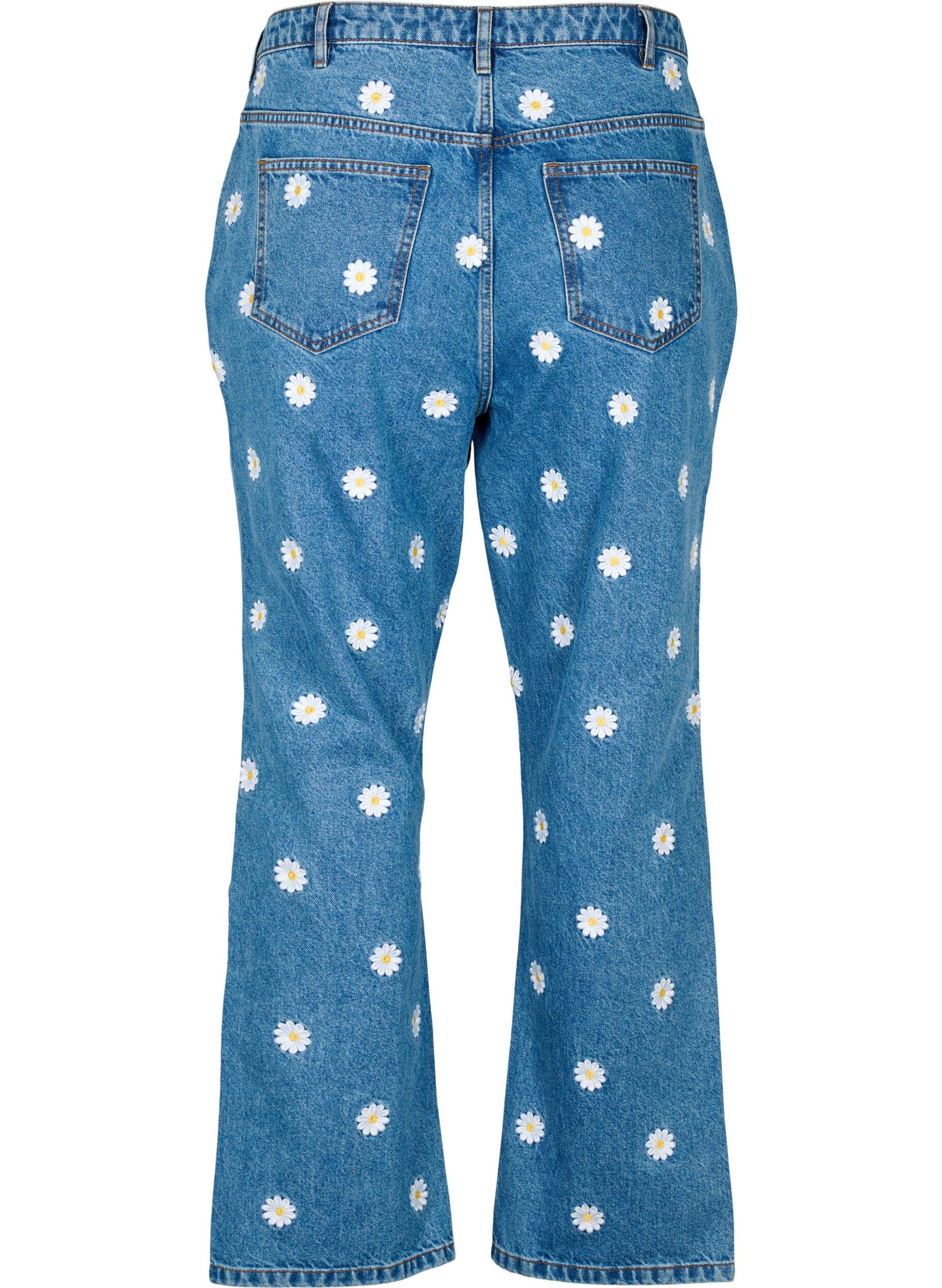ZizziGemma jeans met hoge taille en madeliefjes, Blauw, Packshot image number 1