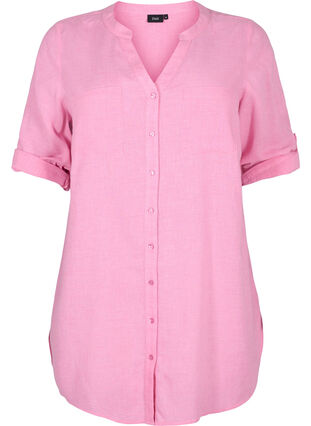 Lange blouse met 3/4 mouwen en v-hals, Rosebloom, Packshot image number 0