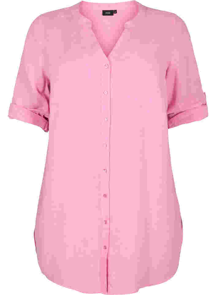 Lange blouse met 3/4 mouwen en v-hals, Rosebloom, Packshot image number 0