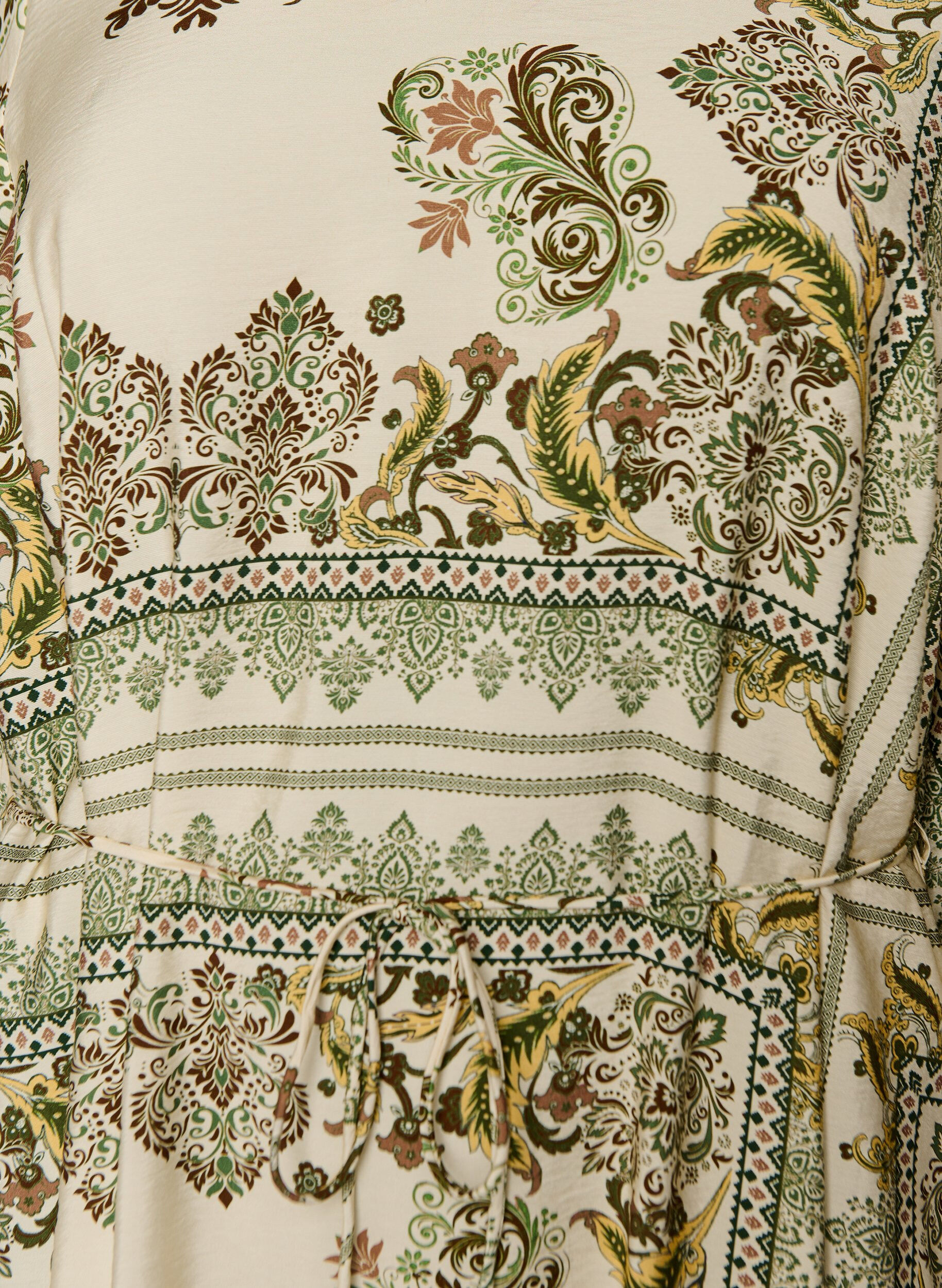 ZizziGedessineerde midi jurk in viscose met strikceintuur, Groen, Packshot image number 2