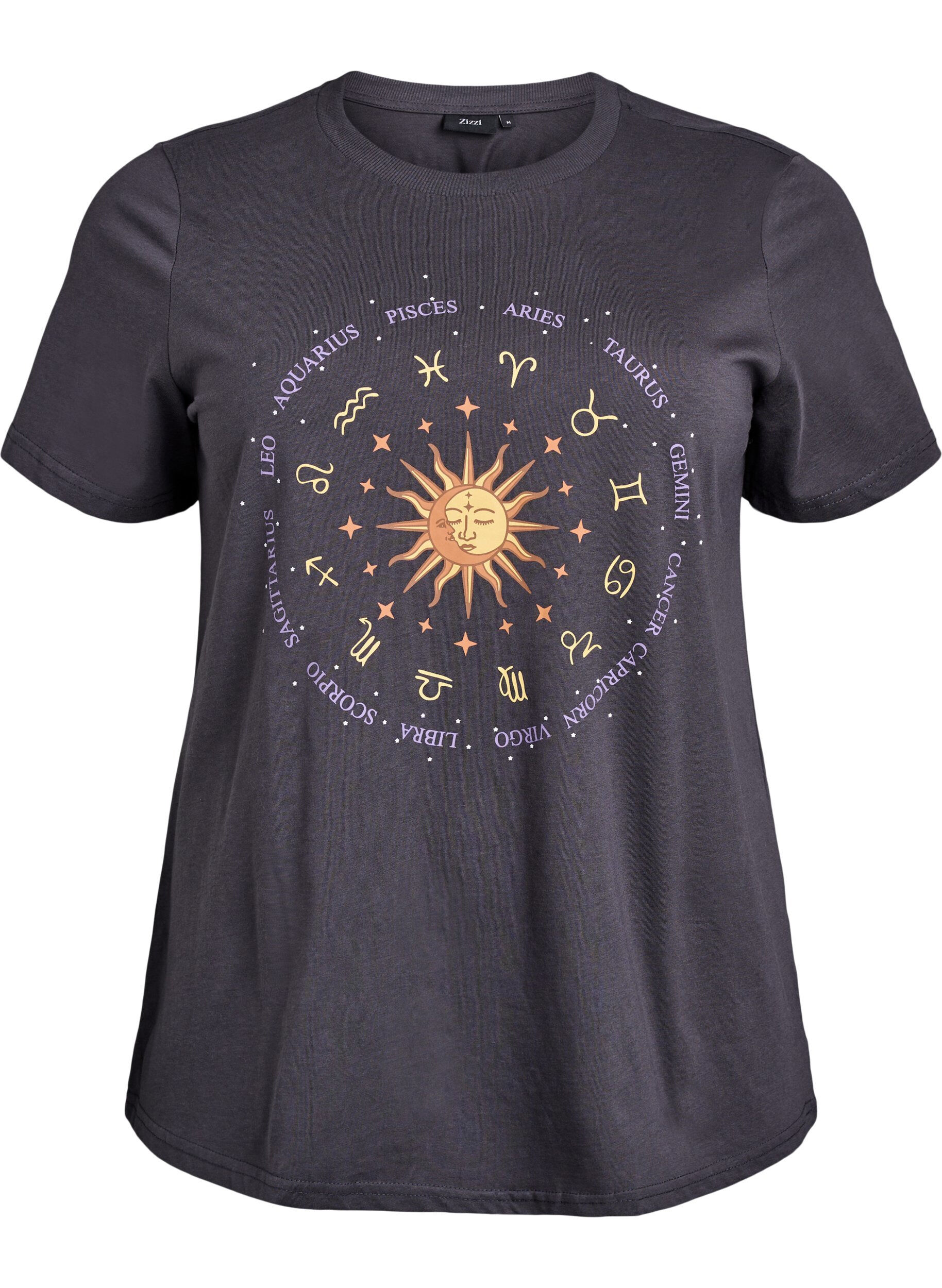 ZizziKatoenen T-shirt met print op de voorkant, Grijs, Packshot image number 0