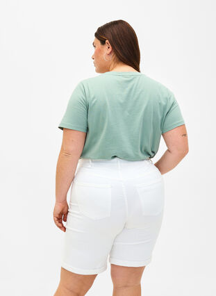 Korte spijkerbroek met strakke pasvorm en hoge taille, Bright White, Model image number 1