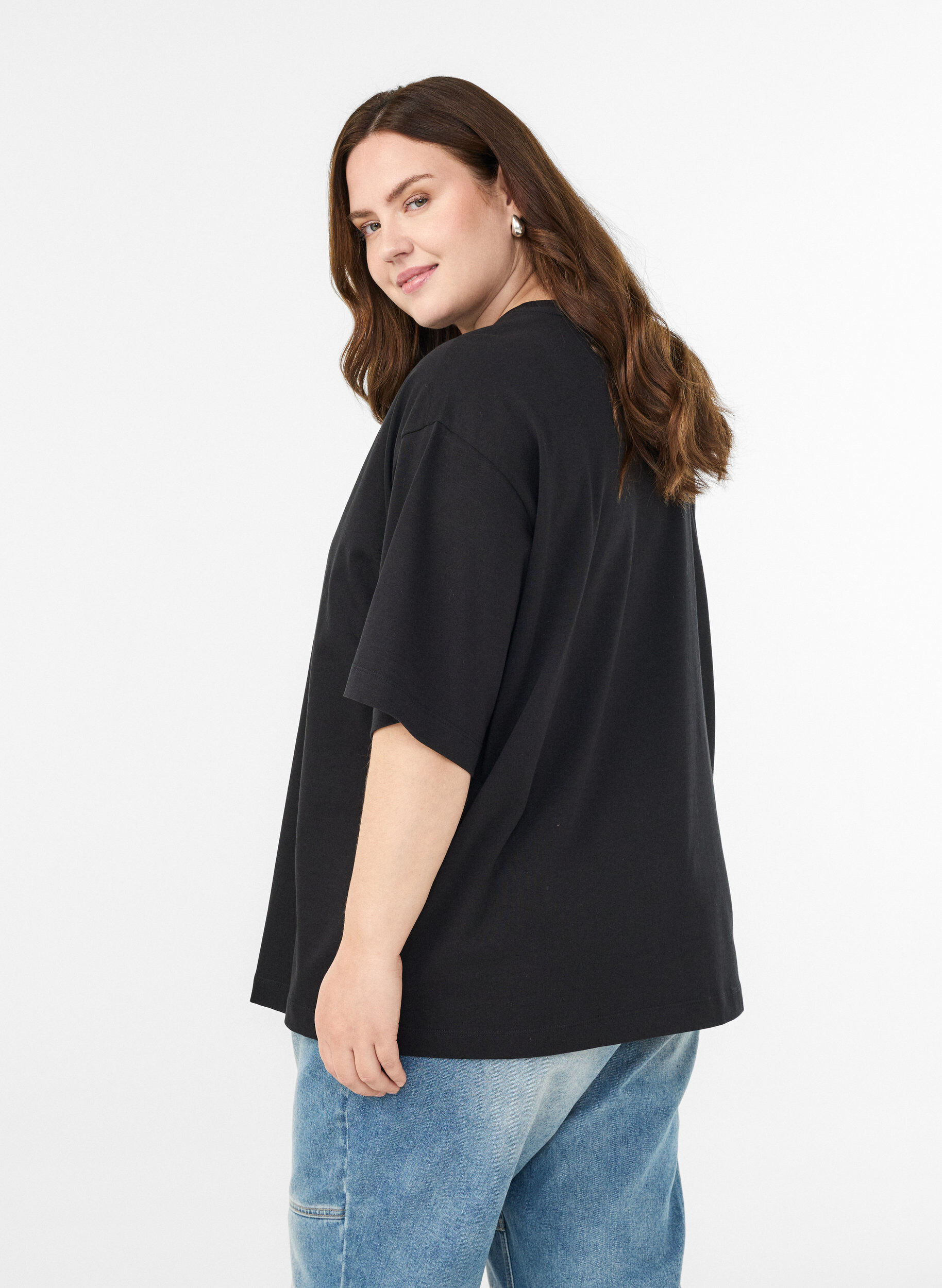 ZizziOversized T-shirt met halflange mouwen, Zwart, Model image number 2