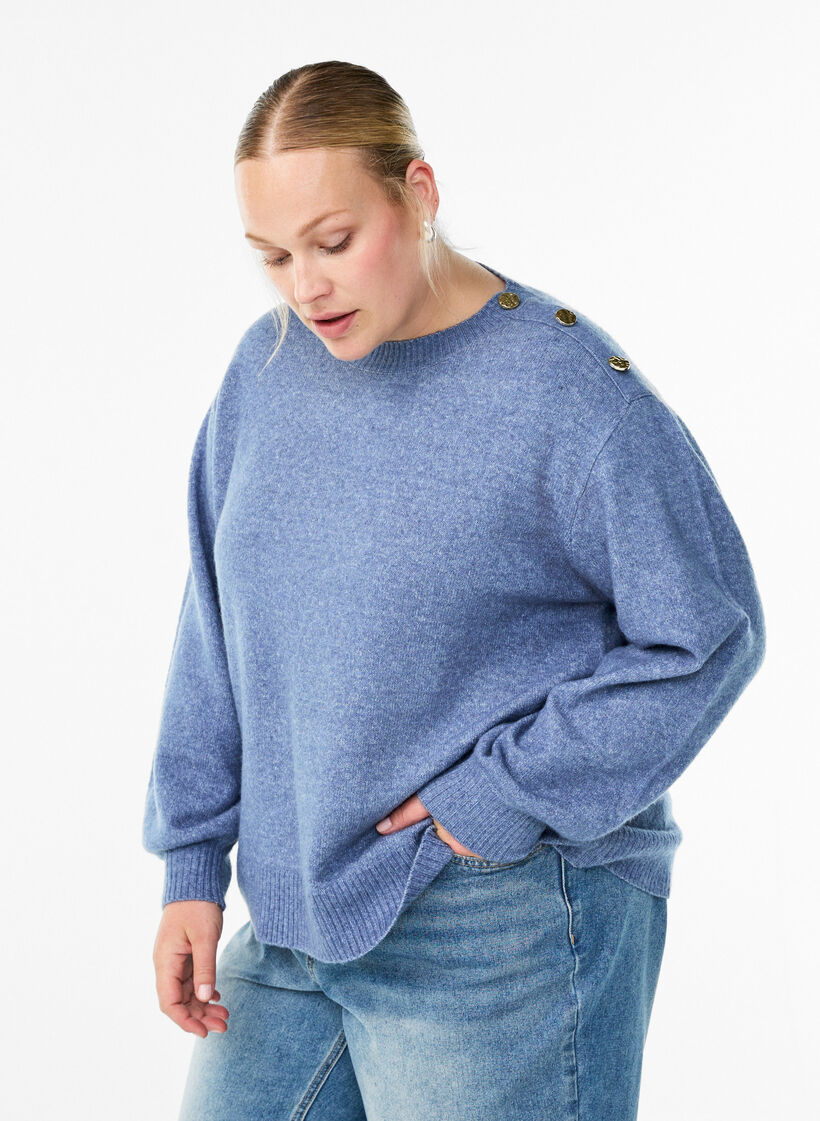 Breisel blouse met knoopdetail, Blauw, Model image number 0