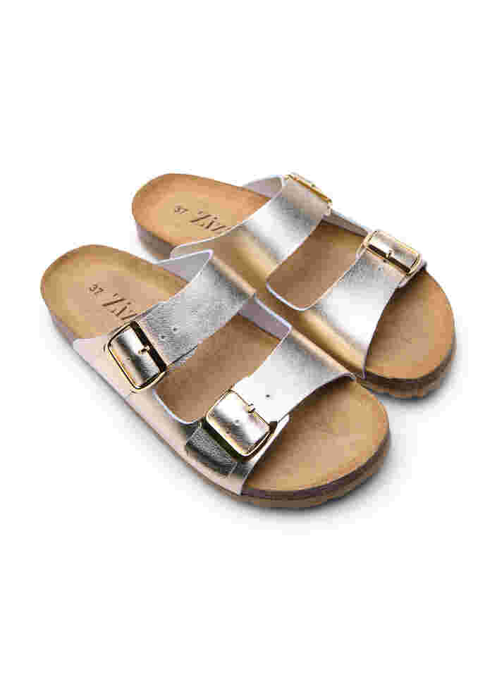 Sandales en cuir larges, Gold, Packshot image number 1