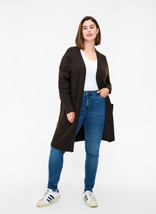 Cardigan en maille chinée avec poches, Coffee Bean Mel., Model image number 2