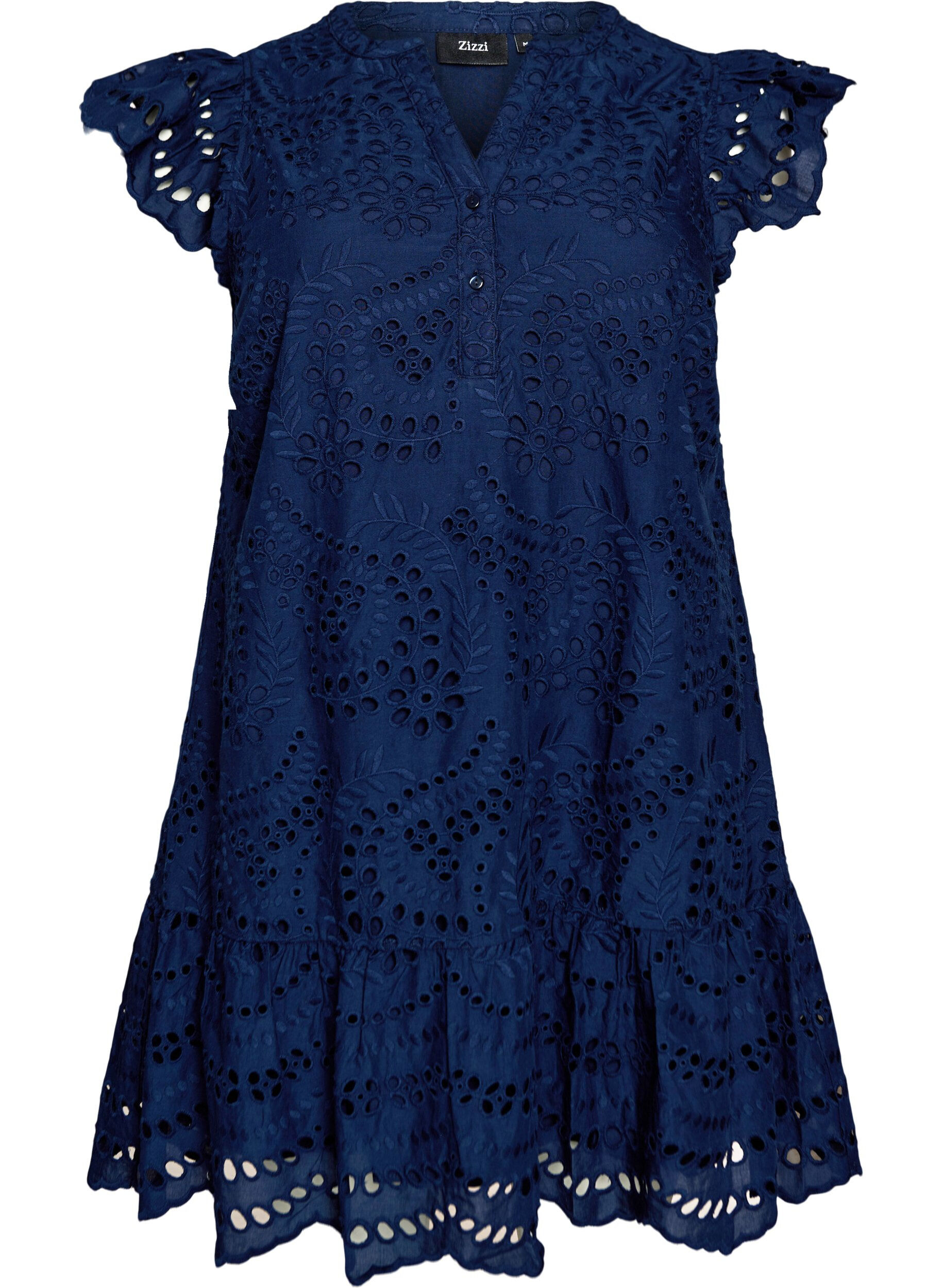 Zizzi Robe en broderie anglaise avec manches &agrave; volants, Bleu, Packshot image number 0