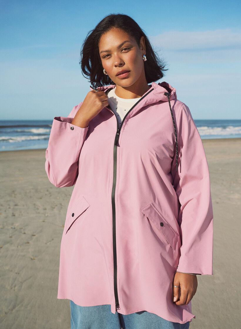 Veste de pluie avec poches et capuche, Rose, Image
