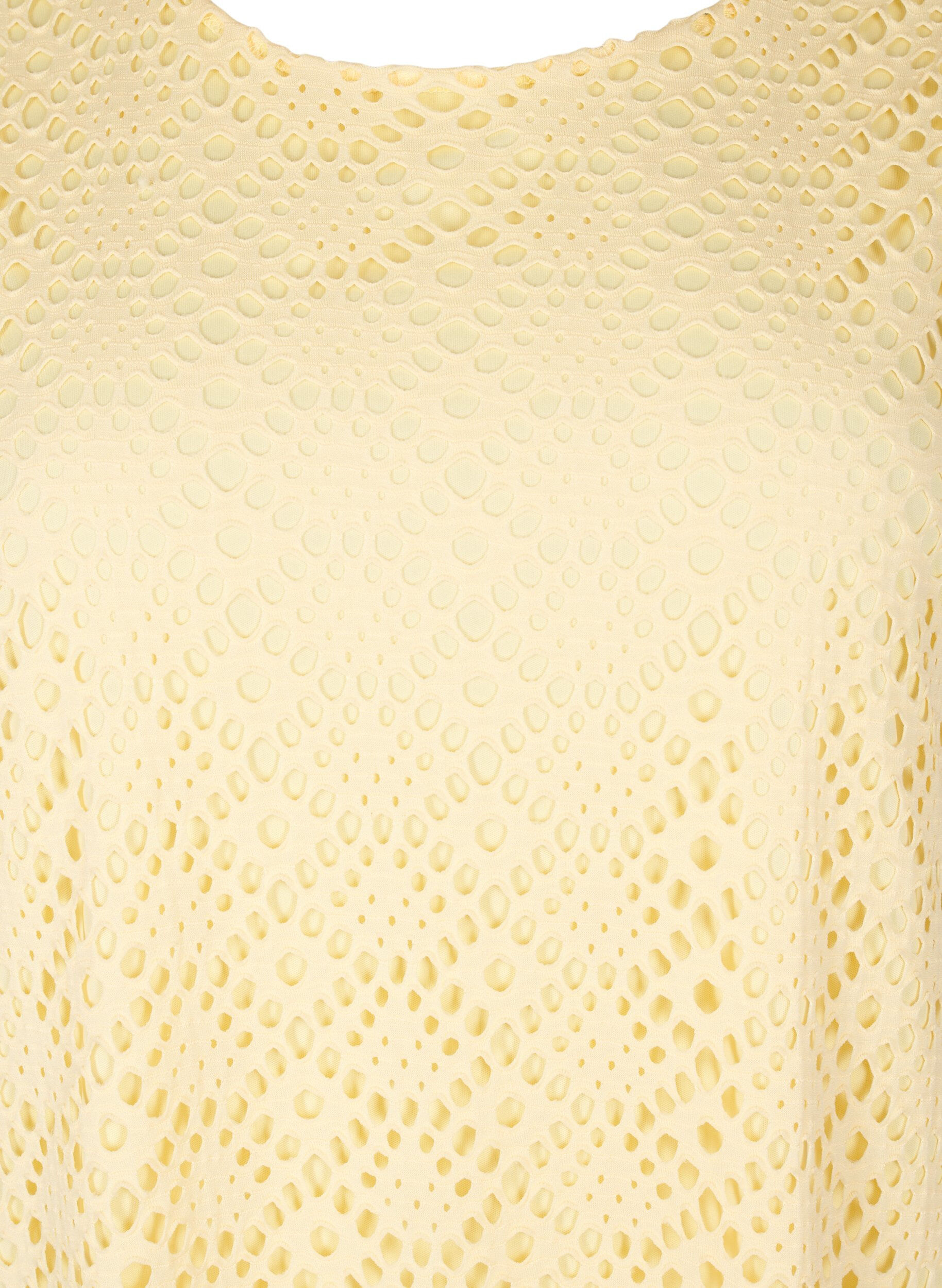 Zizzi Robe mi-longue avec motif ajour&eacute; et manches courtes, Jaune clair, Packshot image number 2