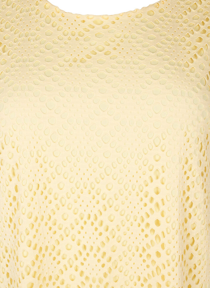 Robe mi-longue avec motif ajour&eacute; et manches courtes, Jaune clair, Packshot image number 2