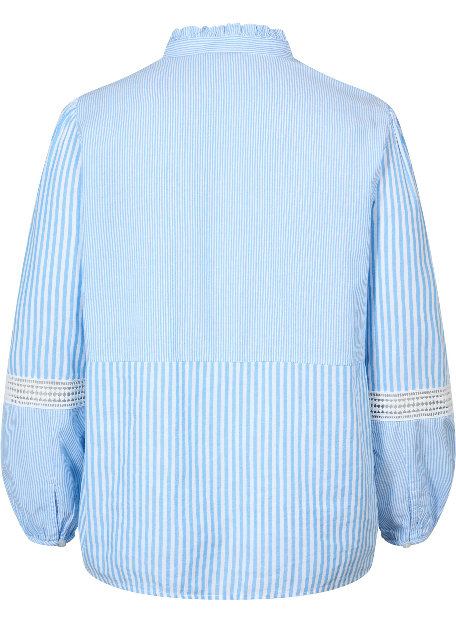 ZizziOverhemdblouse met ruches op de kraag en een gehaakte band, Marina W. Stripe, Packshot image number 1