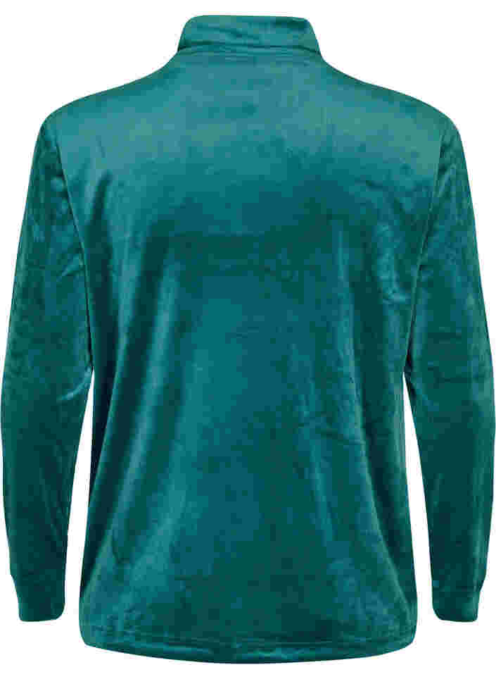 Velours blouse met hoge hals en kant, Ponderosa Pine, Packshot image number 1