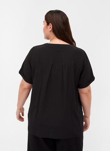 Chemise à manches courtes à encolure ronde, Black, Model image number 1