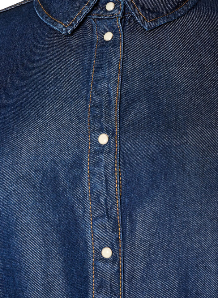 Denim blouse van lyocell met drukknopen, Blauw, Packshot image number 2