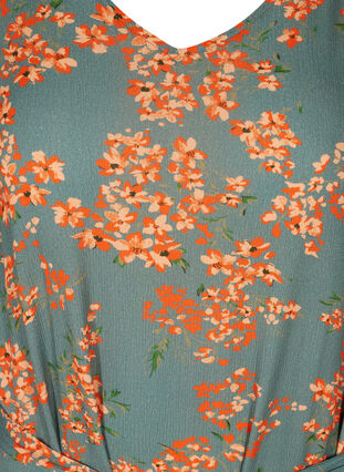 Midi-jurk met korte mouwen in viscose, Balsam Green Flower, Packshot image number 2