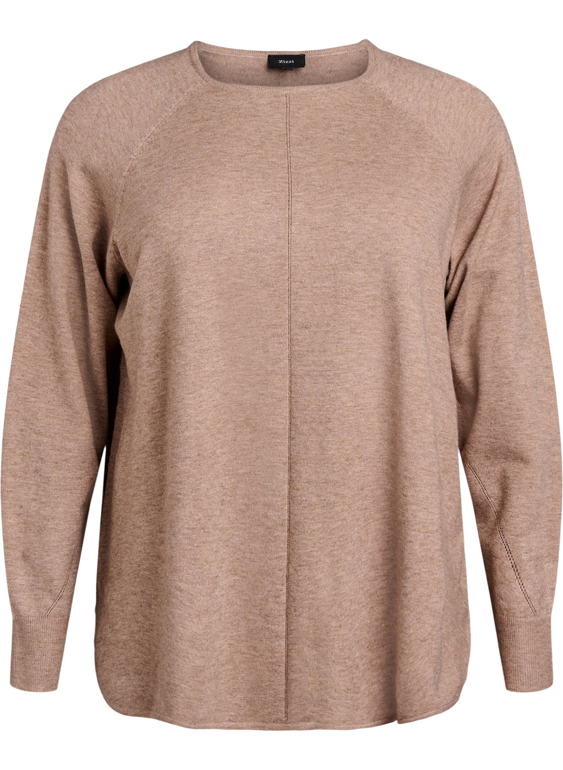 Zizzi Chemisier en tricot avec col rond et motif tricot, Marron, Packshot image number 0