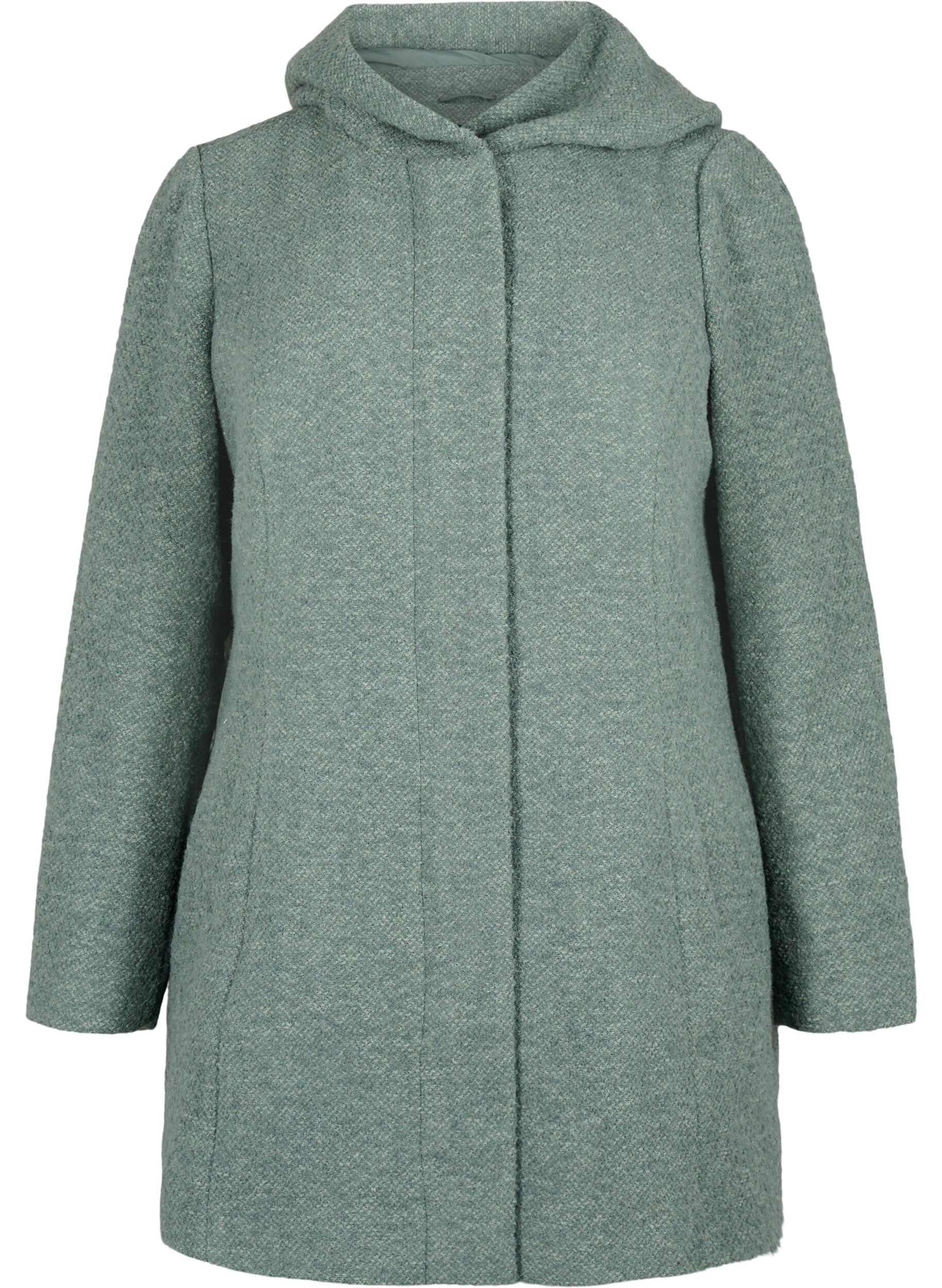 Zizzi Manteau boucl&eacute; en laine, Balsam Green Mel., Packshot image number 0
