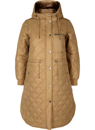 Gewatteerde lichte jas met capuchon, Tobacco Brown, Packshot image number 0