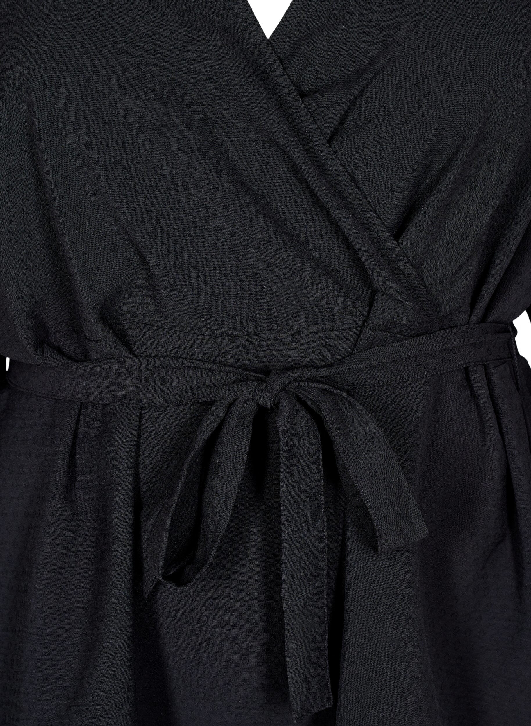 ZizziOmslagblouse met lange mouwen en striksluiting, Zwart, Packshot image number 2