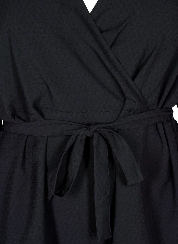 Chemisier cache-cœur à manches longues avec fermeture à nouer, Noir, Packshot image number 2