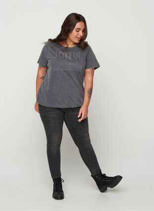 T-shirt en coton avec clous et smocks, Grey Wash, Model image number 2