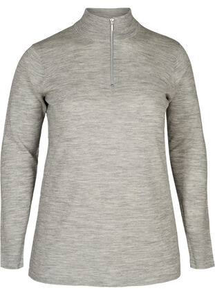 Nauwsluitende gebreide blouse in 100% wol, Light Grey Melange, Packshot image number 0