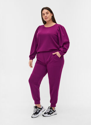Sweatshirt met ronde hals en ballonmouwen, Dark Purple, Model image number 2