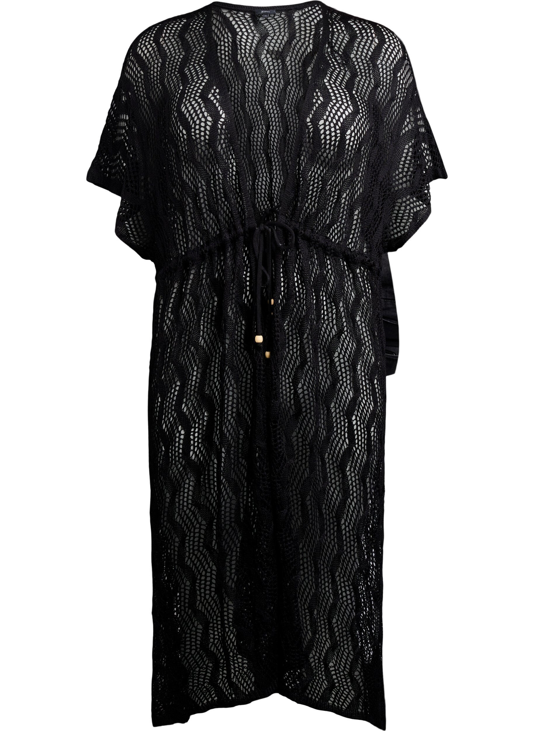 Zizzi Kimono de plage avec ceinture &agrave; n&oelig;ud, Noir, Packshot image number 0