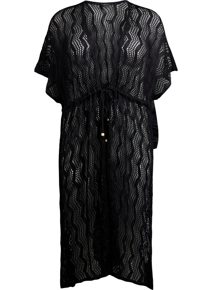 Kimono de plage avec ceinture à nœud, Noir, Packshot image number 0