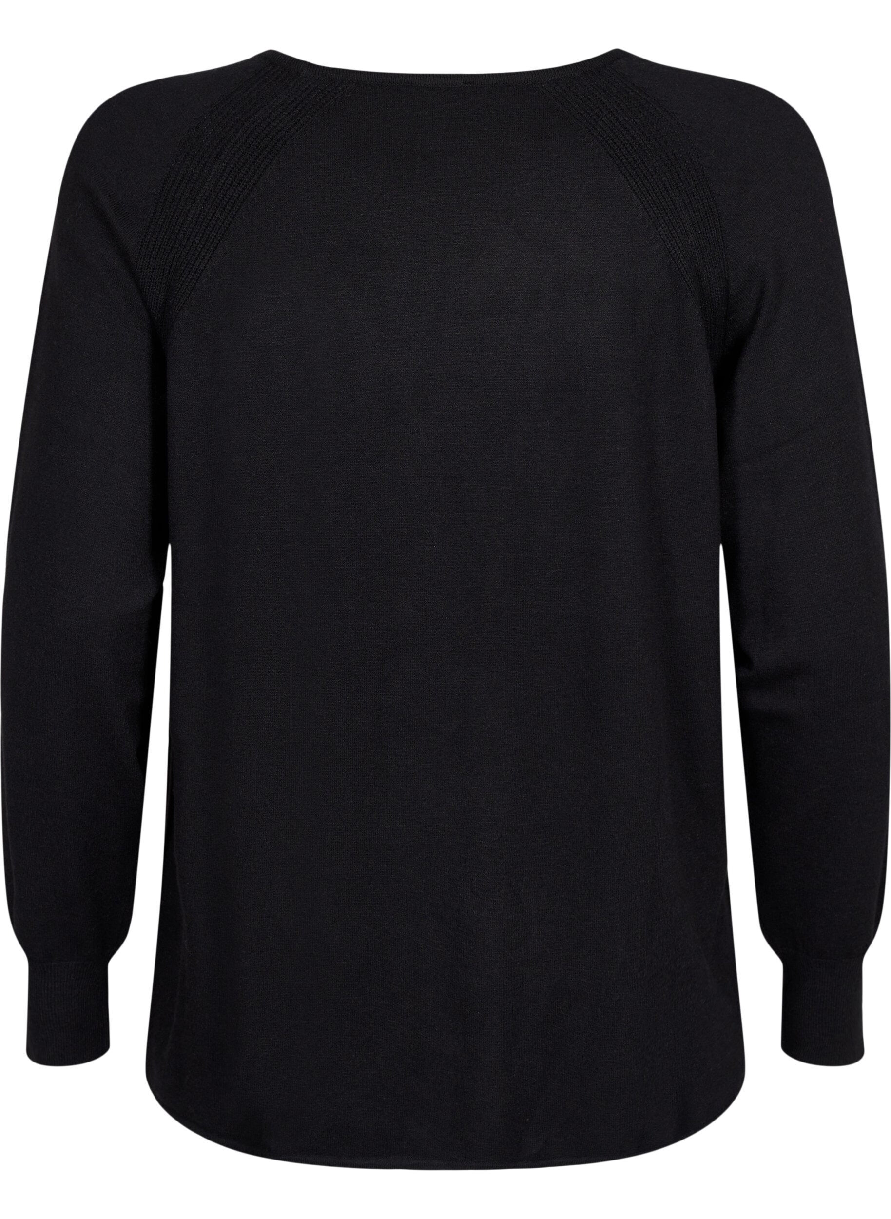 ZizziGebreide blouse met raglanmouwen, Black, Packshot image number 1