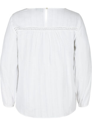 Katoenen top met lange mouwen en borduursel, Bright White, Packshot image number 1