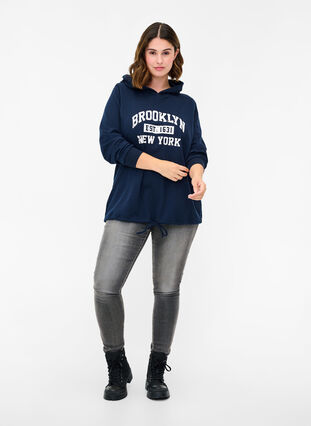 Sweatshirt met print en capuchon, Navy Blazer, Model image number 2