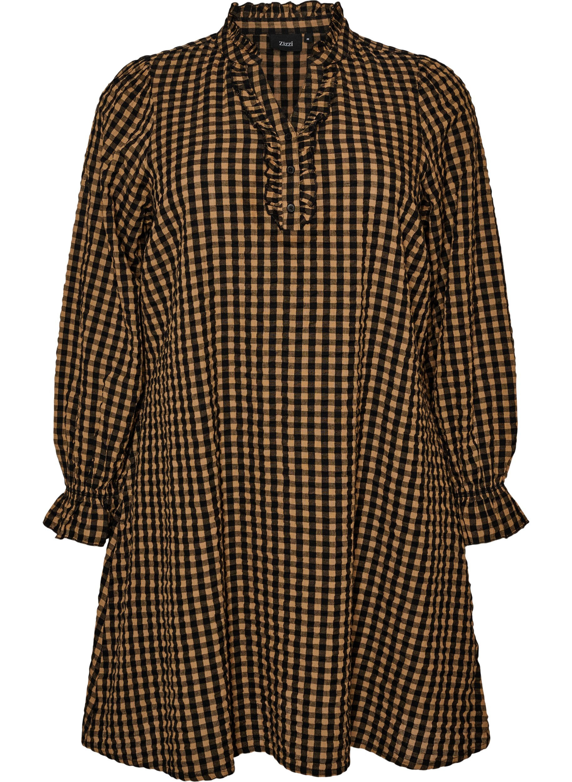 Robe &agrave; carreaux en coton avec volants