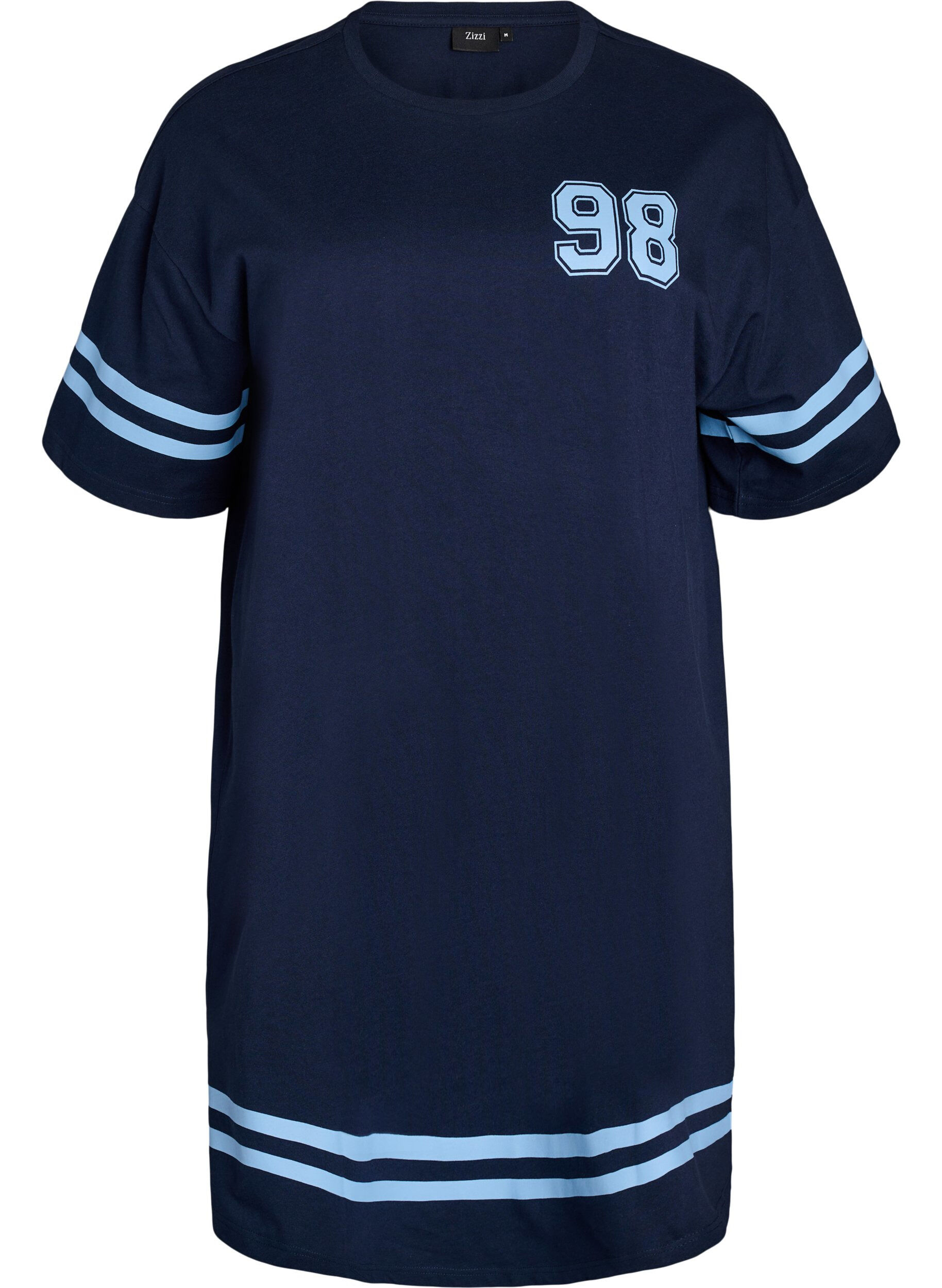 ZizziShort T-shirt dress with sporty details, Blue, Packshot image number 0