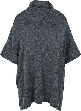 Poncho en tricot à manches courtes et col rond, Dark Grey Melange, Packshot image number 0