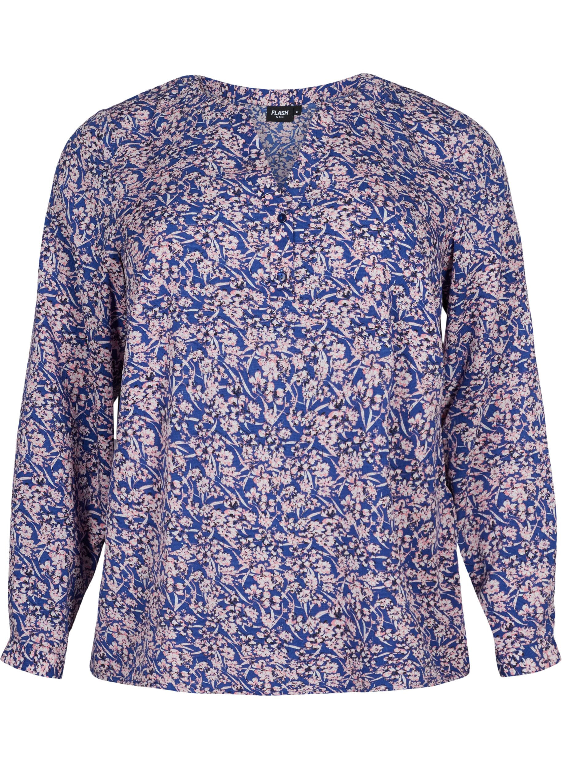 ZizziFLASH - Blouse met lange mouwen en print, Strong Blue Flower, Packshot image number 0
