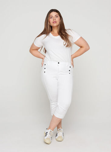 Nauwsluitende capri broek met splitjes, White, Model image number 0