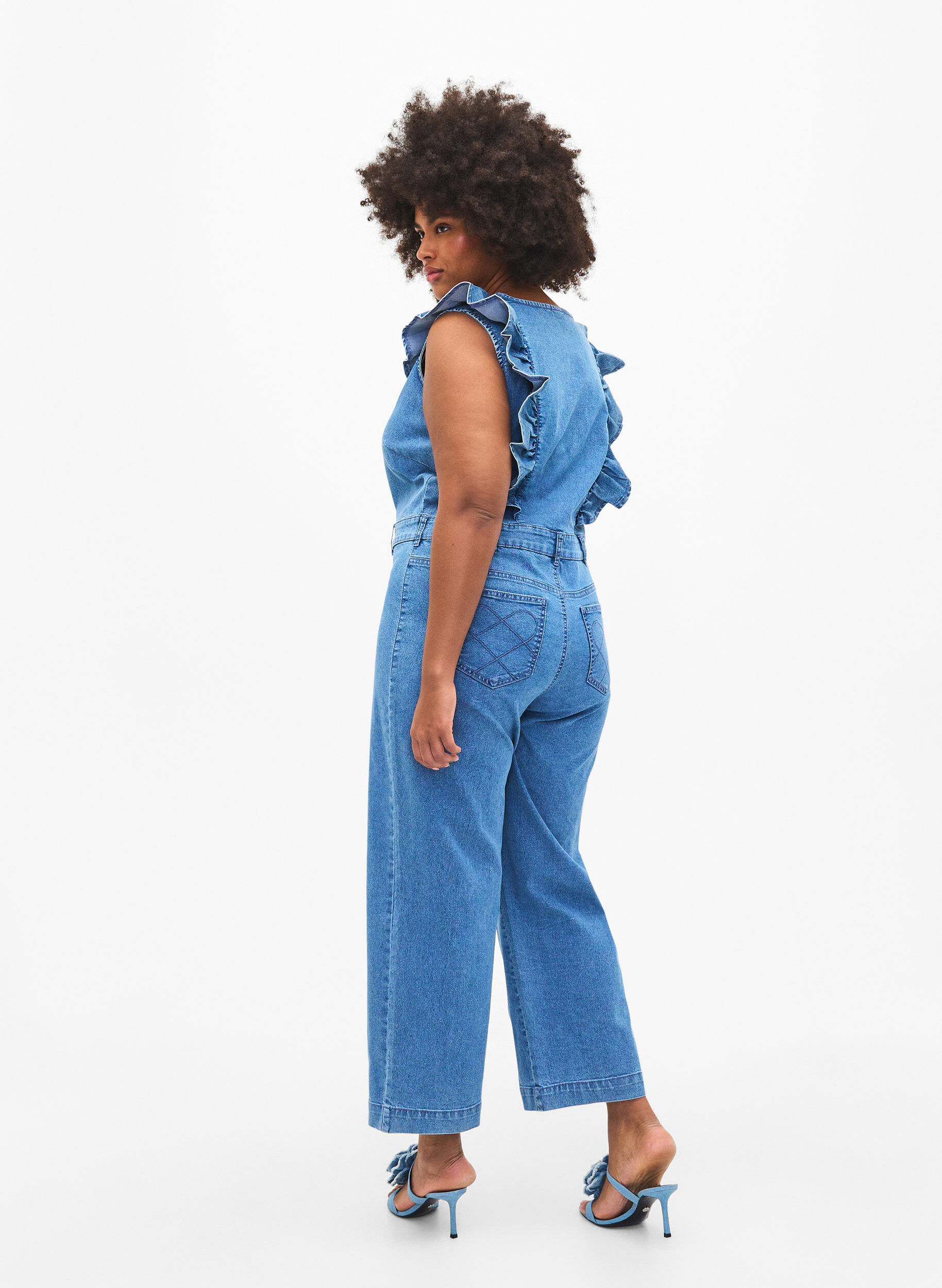 ZizziDenim jumpsuit met ruches, Light Blue Denim, Model image number 1