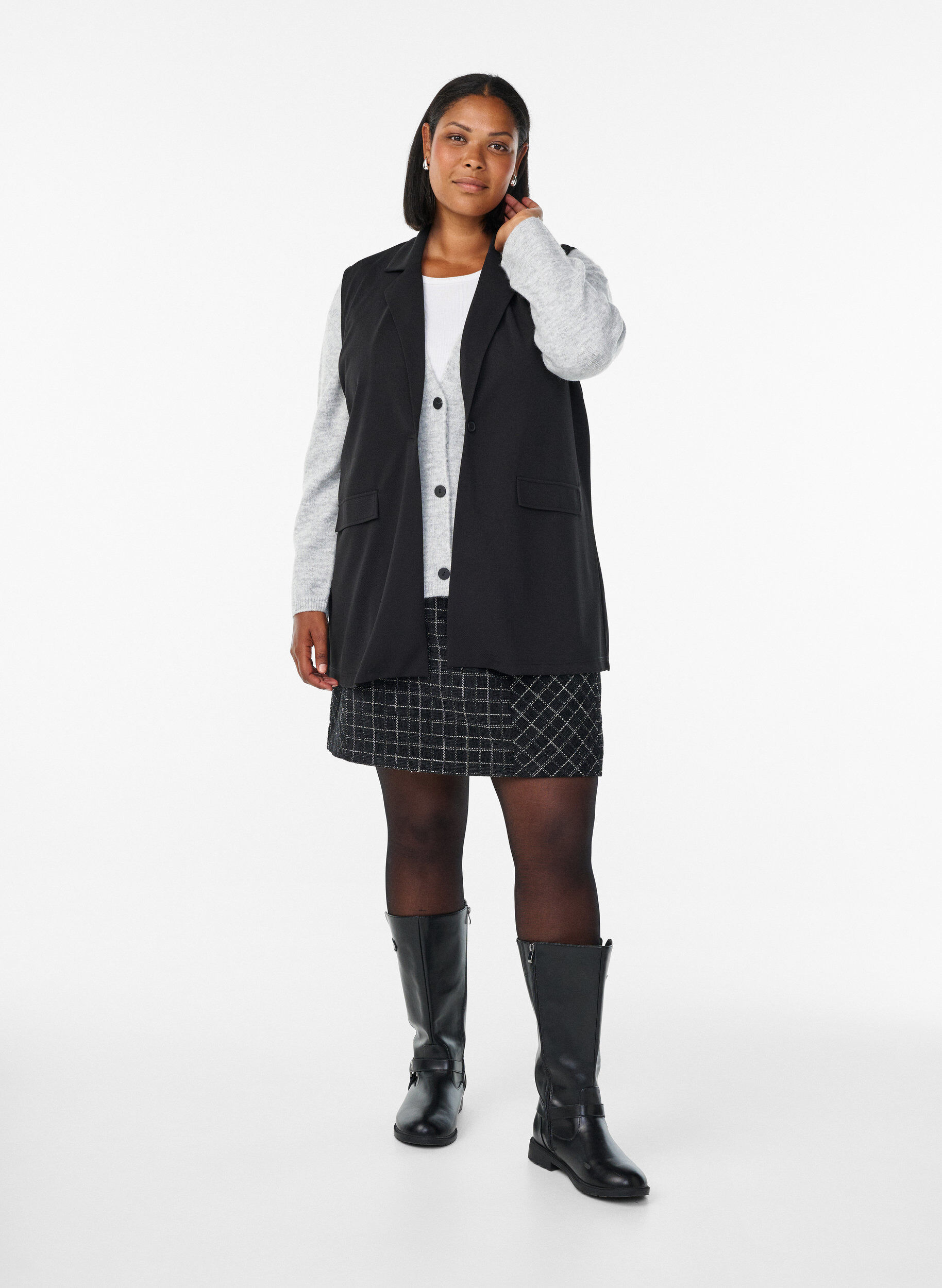 Zizzi Gilet blazer avec revers classiques, Noir, Model image number 1