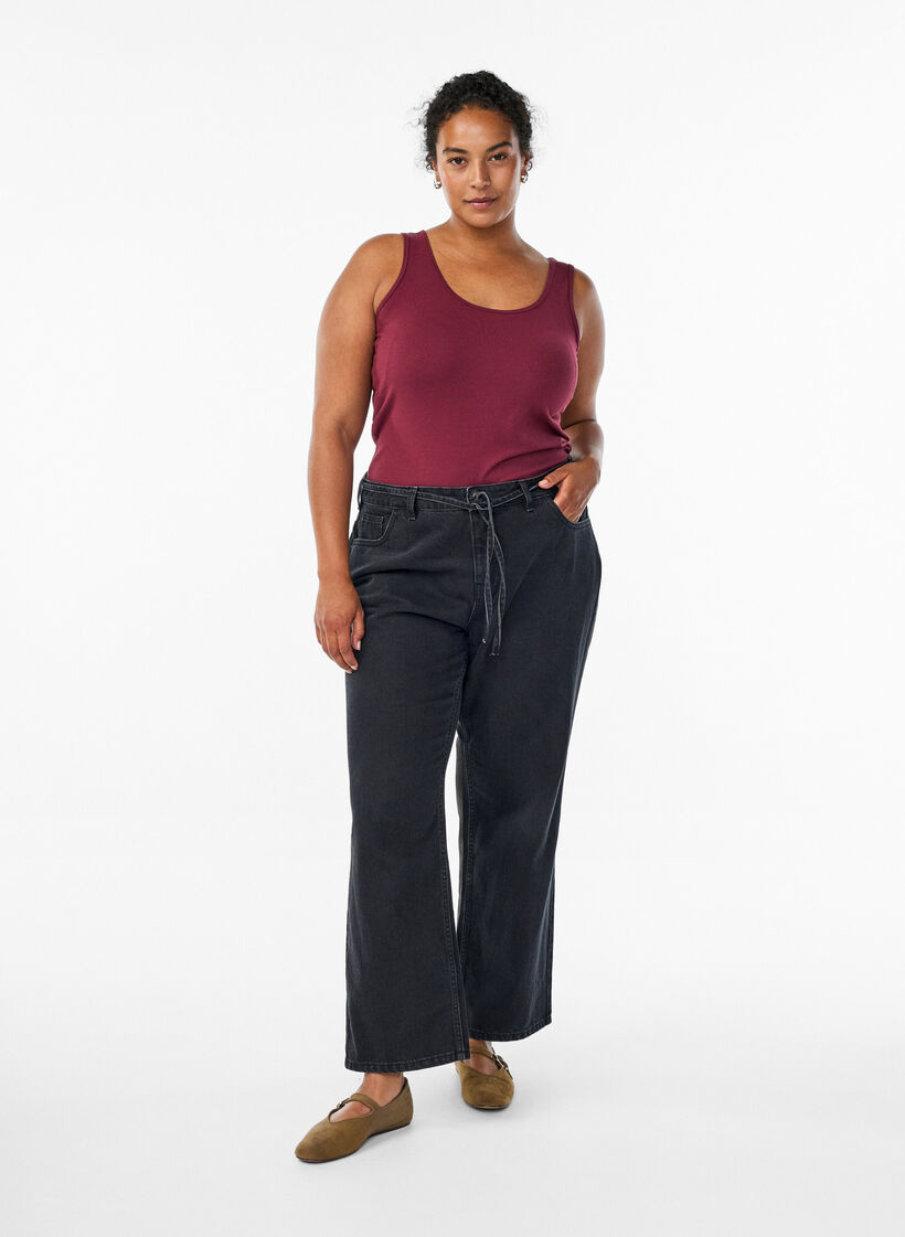 Top basic uni en coton, Bordeaux fonc&eacute;, Model image number 1