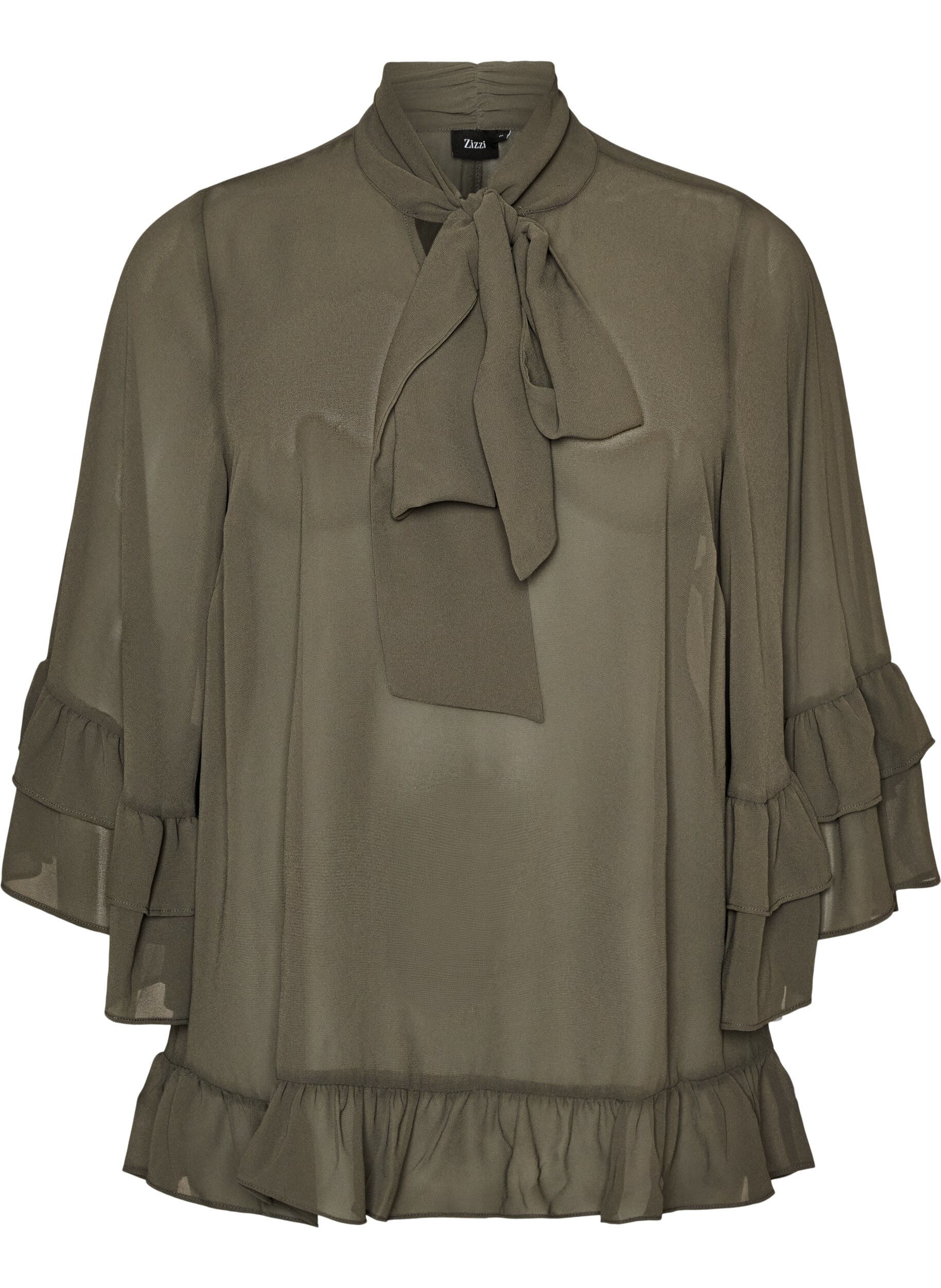Blouse avec ruban &agrave; nouer et volants
