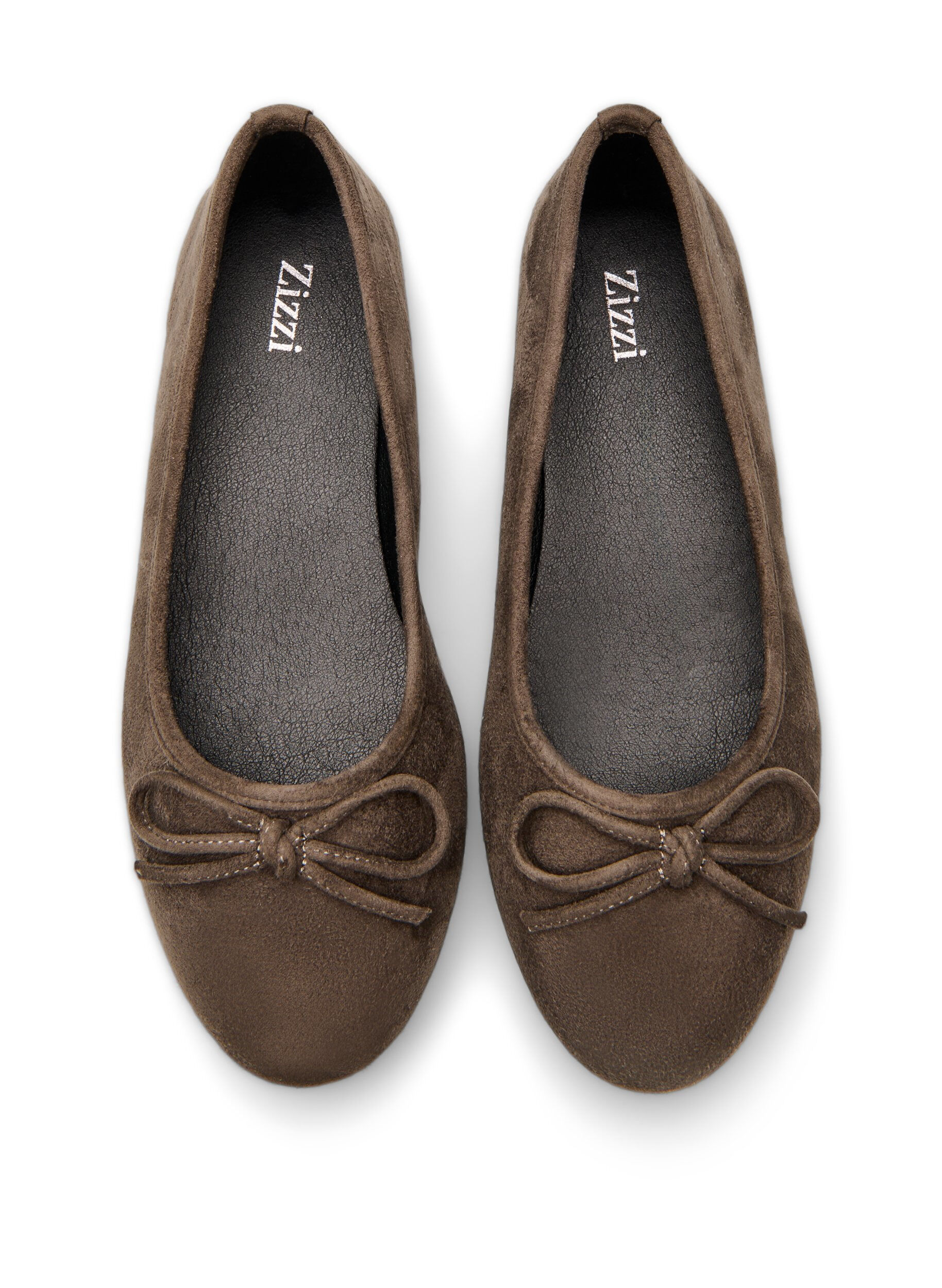 Zizzi Large - Ballerines en su&eacute;dine &agrave; n&oelig;ud, Marron, Packshot image number 2