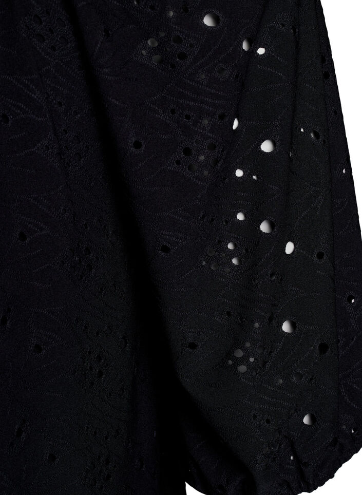 Blouse &agrave; manches courtes bouffantes et motif ajour&eacute;, Noir, Packshot image number 3
