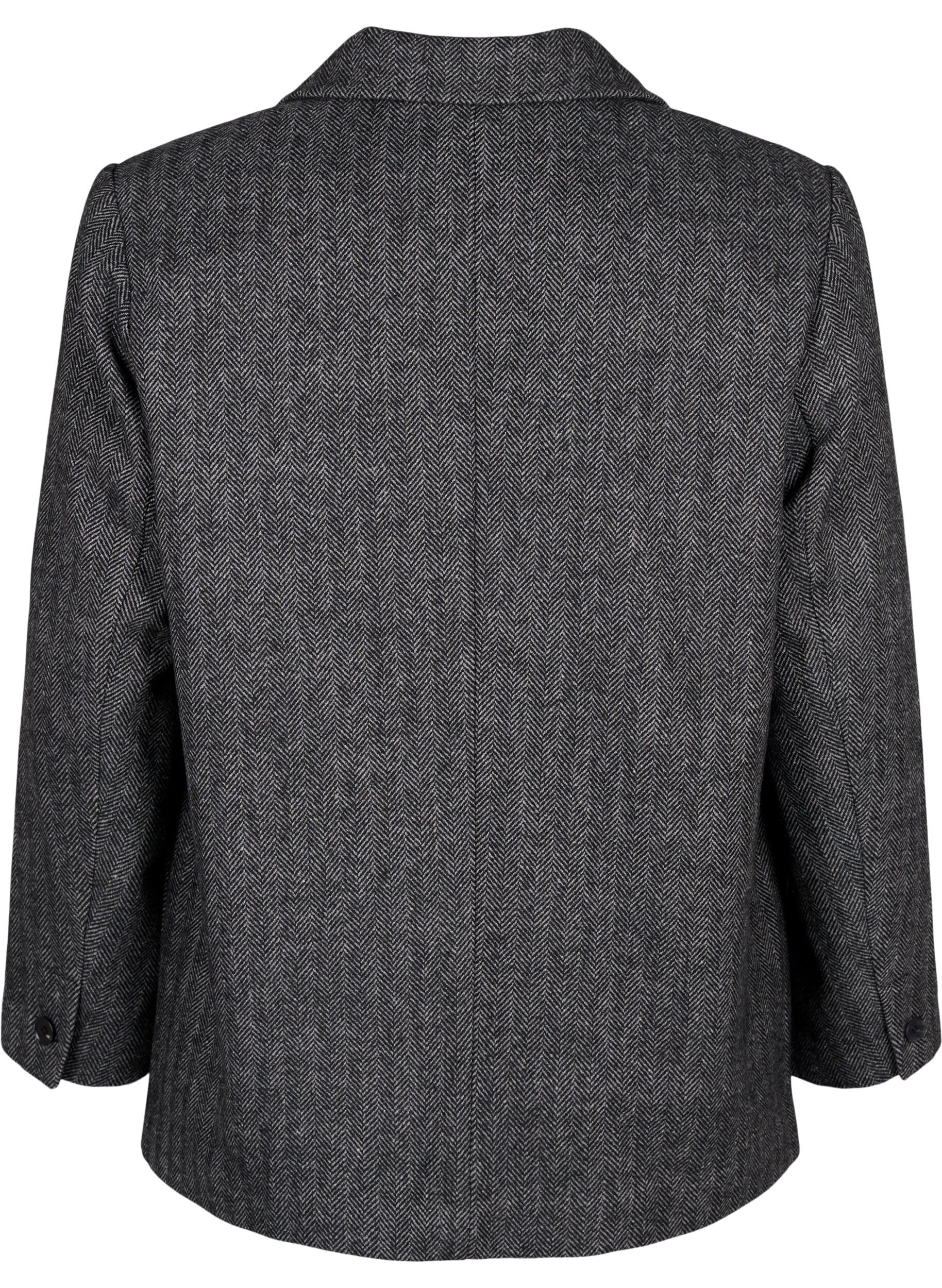 ZizziBlazer van wolmix met zakken, Dark Grey Melange, Packshot image number 1