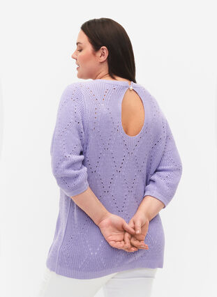 Chemisier en tricot avec manches 3/4 et motif de dentelle, Lavender, Model image number 1