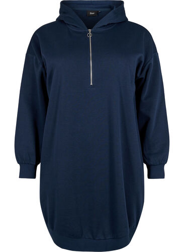 Robe sweat-shirt avec capuche et fermeture éclair, Navy Blazer, Packshot image number 0