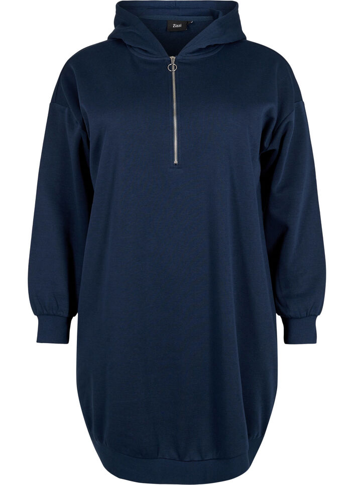 Robe sweat-shirt avec capuche et fermeture éclair, Navy Blazer, Packshot image number 0